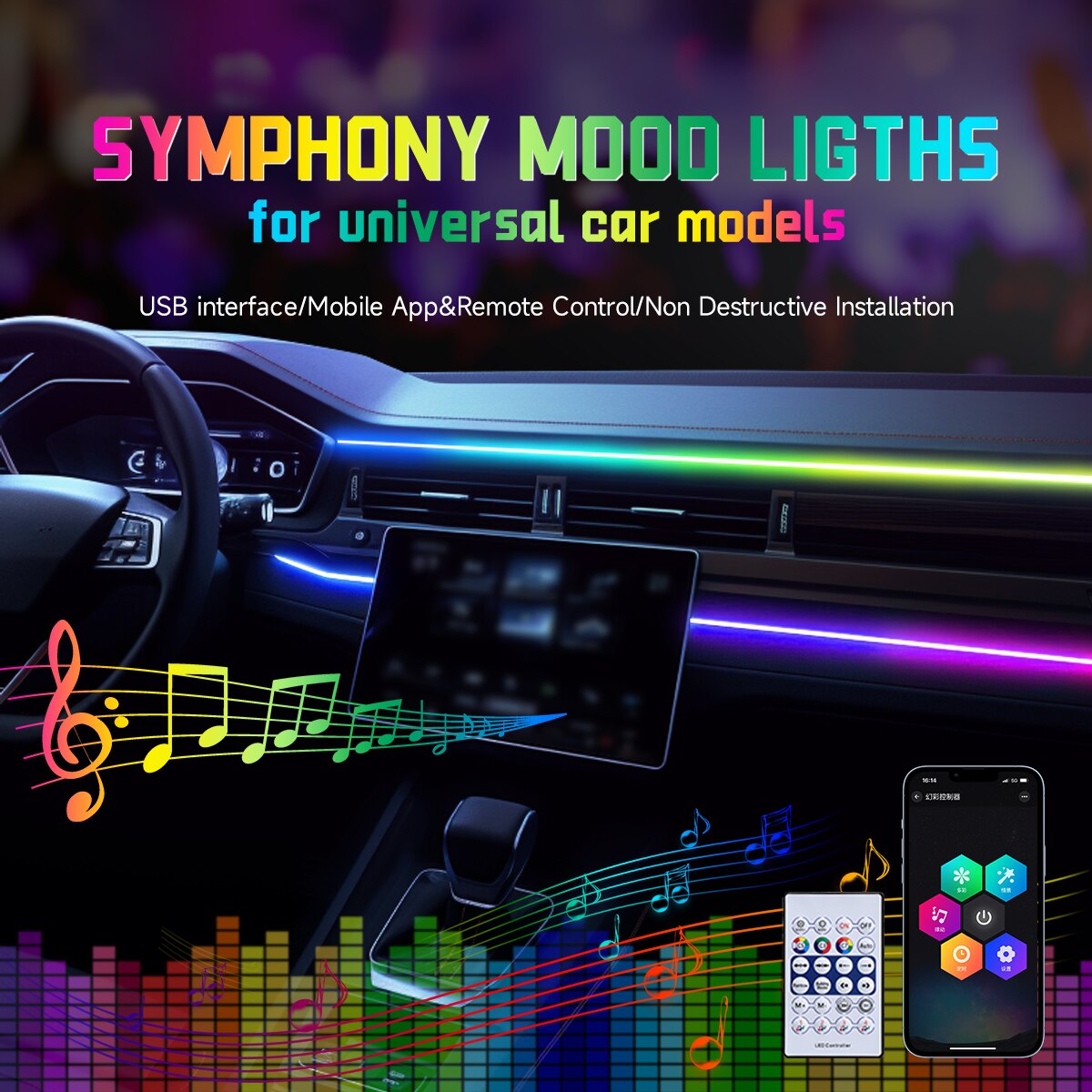 Led Gaming Light Strip - Car LED Ambient Light USB 64